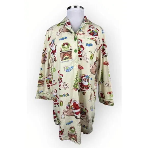 Nick & Nora Christmas Santa Themed Flannel Cotton Nightgown Holiday PJ's XXL - Picture 14 of 14